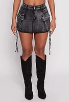 Womens Daisy Acid Wash Denim Mini Cargo Skirt,