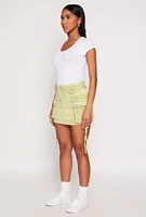 Womens Daisy Acid Wash Denim Mini Cargo Skirt, Green, Size M