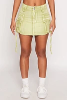 Womens Daisy Acid Wash Denim Mini Cargo Skirt, Green, Size M