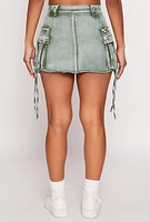 Womens Daisy Acid Wash Denim Mini Cargo Skirt, Green, Size M