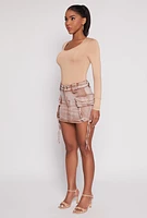 Womens Daisy Acid Wash Denim Mini Cargo Skirt,