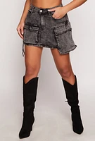 Womens Daisy Denim Cargo Pocket Mini Skirt, Black, Size M