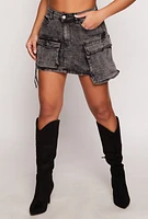 Womens Daisy Denim Cargo Pocket Mini Skirt, M
