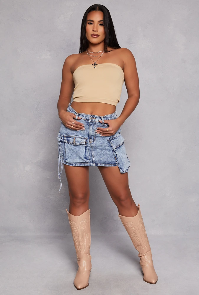 Womens Daisy Denim Cargo Pocket Mini Skirt, Blue,