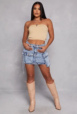Womens Daisy Denim Cargo Pocket Mini Skirt, Blue,