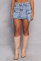 Womens Daisy Denim Cargo Pocket Mini Skirt, Blue,