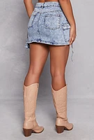 Womens Daisy Denim Cargo Pocket Mini Skirt, Blue,
