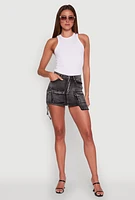 Womens Daisy Mineral Wash High Waisted Mini Denim Skirt with Cargo Pockets,