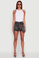 Womens Daisy Mineral Wash High Waisted Mini Denim Skirt with Cargo Pockets,
