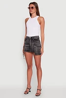 Womens Daisy Mineral Wash High Waisted Mini Denim Skirt with Cargo Pockets,
