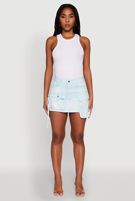 Womens Daisy Mineral Wash High Waisted Mini Denim Skirt with Cargo Pockets,