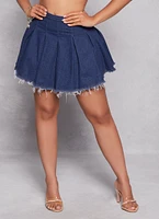 Womens Daisy Distressed Hem Pleated Denim Skirt, Blue, Size S