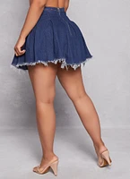 Womens Daisy Distressed Hem Pleated Denim Skirt, Blue, Size S