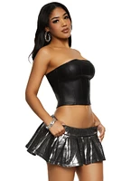 Womens Metallic Foil Micro Skort, Black, Size S
