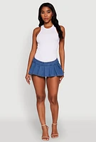 Womens Daisy Denim Pleated Micro Skirt, Blue,