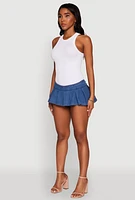 Womens Daisy Denim Pleated Micro Skirt, Blue,