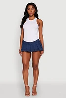 Womens Daisy Denim Pleated Micro Skirt, Blue,
