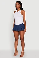 Womens Daisy Denim Pleated Micro Skirt, Blue,