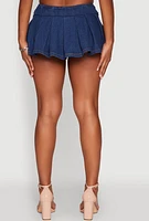 Womens Daisy Denim Pleated Micro Skirt, Blue,