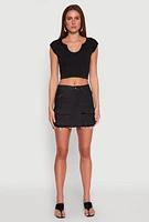 Womens Daisy Frayed Hem Denim Cargo Skirt,