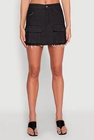 Womens Daisy Frayed Hem Denim Cargo Skirt, Black, Size L