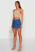 Womens Daisy Frayed Hem Denim Cargo Skirt, Blue,