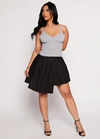 Womens Daisy Denim Pleated Asymmetrical Skort, Black, Size S