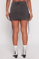 Womens VIP Acid Wash Denim Cargo Skirt,