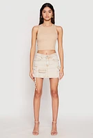 Womens VIP Acid Wash Denim Cargo Skirt, Khaki, Size L