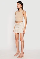 Womens VIP Acid Wash Denim Cargo Skirt, Khaki, Size XL