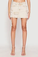 Womens VIP Acid Wash Denim Cargo Skirt, Khaki, Size XL