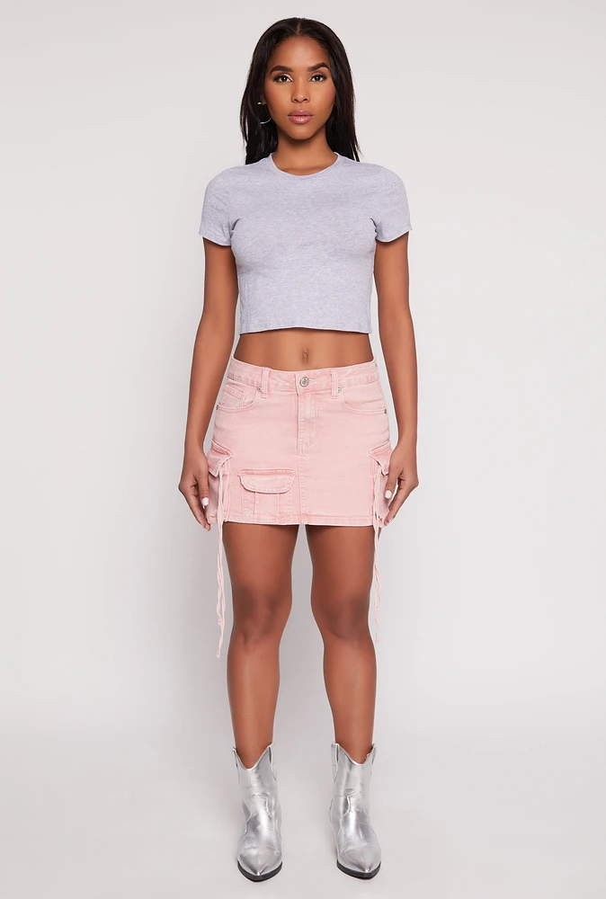 Womens VIP Acid Wash Denim Cargo Skirt, Pink, Size M