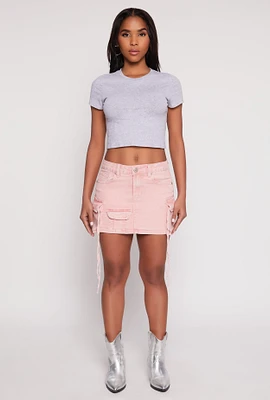 Womens VIP Acid Wash Denim Cargo Skirt, Pink, Size M