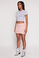 Womens VIP Acid Wash Denim Cargo Skirt, Pink, Size M