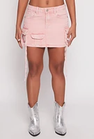 Womens VIP Acid Wash Denim Cargo Skirt, Pink, Size M