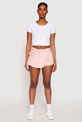 Womens VIP Acid Wash Denim Cargo Skort, Pink,