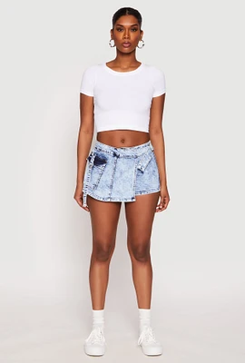 Womens VIP Acid Wash Denim Cargo Skort, Blue, Size S
