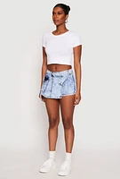 Womens VIP Acid Wash Denim Cargo Skort, Blue, Size S
