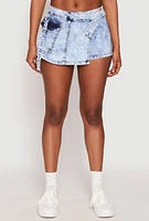 Womens VIP Acid Wash Denim Cargo Skort, Blue, Size S