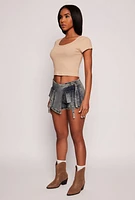 Womens VIP Denim Asymmetrical Wrap Front Cargo Skort, Blue,