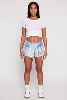 Womens VIP Denim Asymmetrical Wrap Front Cargo Skort, Blue,