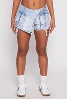 Womens VIP Denim Asymmetrical Wrap Front Cargo Skort, Blue,