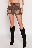 Womens VIP Denim Acid Wash Mini Cargo Skirt, Brown,