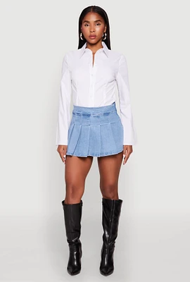 Womens Haute Monde Denim Pleated Skirt, Blue, Size S