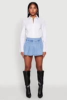 Womens Haute Monde Denim Pleated Skirt, Blue, Size S