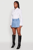 Womens Haute Monde Denim Pleated Skirt, Blue, Size S