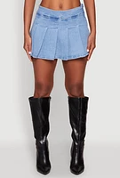 Womens Haute Monde Denim Pleated Skirt, Blue, Size S