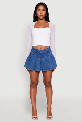 Womens Haute Monde Denim Pleated Skirt, Blue, Size M