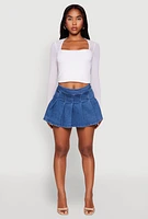 Womens Haute Monde Denim Pleated Skirt, Blue, Size M