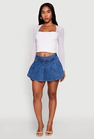 Womens Haute Monde Denim Pleated Skirt, Blue, Size M